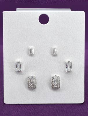 stylish square shape cz brass silver plated set of 3 combo stud earring for women and girls 2
