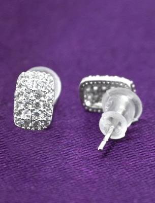 stylish square shape cz brass silver plated set of 3 combo stud earring for women and girls 3