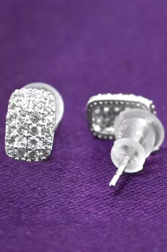 stylish square shape cz brass silver plated set of 3 combo stud earring for women and girls