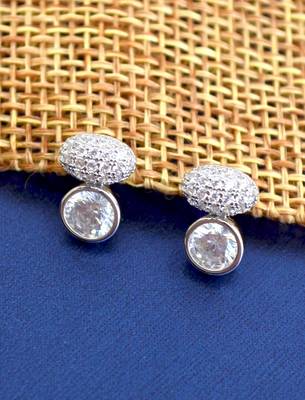 classy round shape kundan stone brass silver plated stud earring for women and girls 1