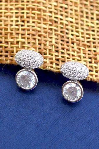 classy round shape kundan stone brass silver plated stud earring for women and girls