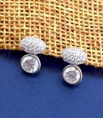 classy round shape kundan stone brass silver plated stud earring for women and girls