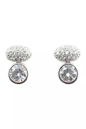 classy round shape kundan stone brass silver plated stud earring for women and girls