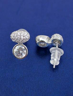 classy round shape kundan stone brass silver plated stud earring for women and girls 3