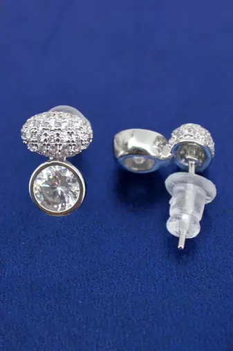 classy round shape kundan stone brass silver plated stud earring for women and girls