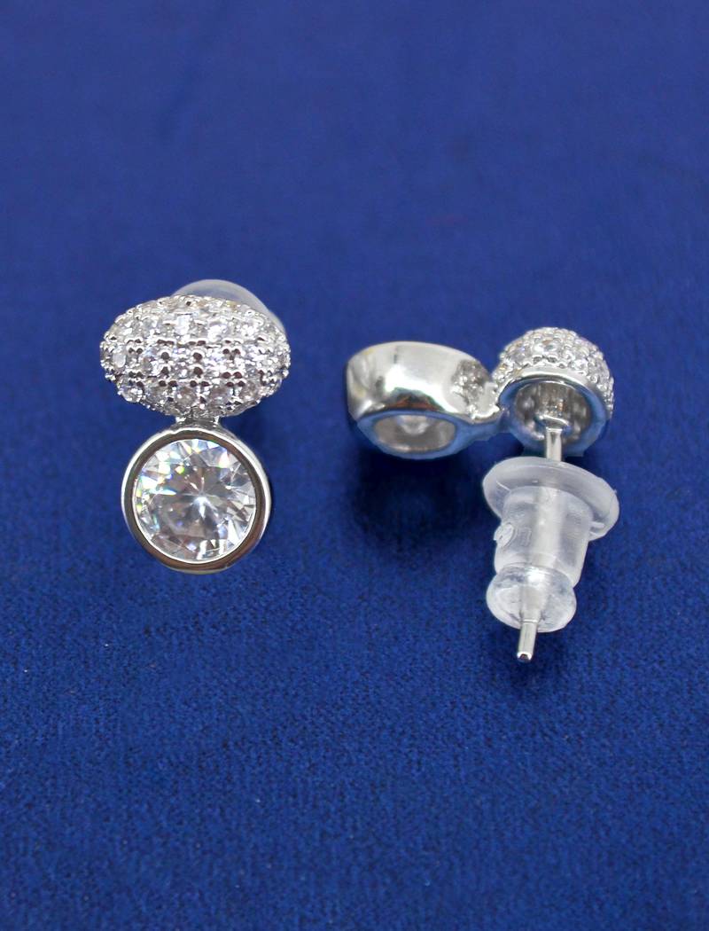 classy round shape kundan stone brass silver plated stud earring for women and girls