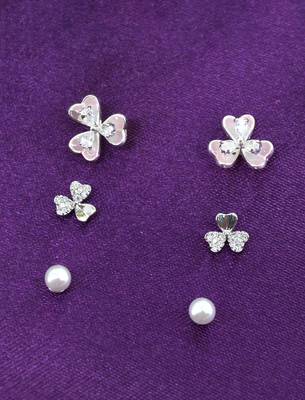 creative flower design brass silver plated set of 3 combo stud earring for women and girls 1