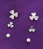 creative flower design brass silver plated set of 3 combo stud earring for women and girls