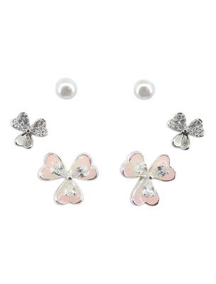creative flower design brass silver plated set of 3 combo stud earring for women and girls 2