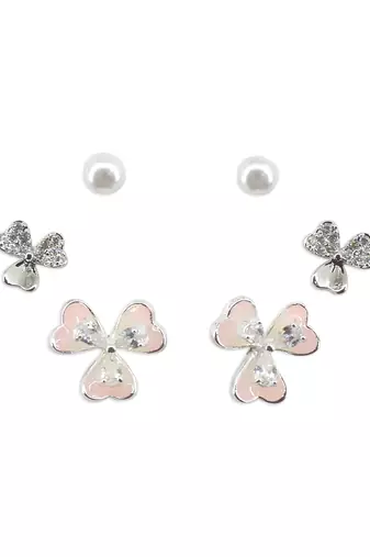 creative flower design brass silver plated set of 3 combo stud earring for women and girls