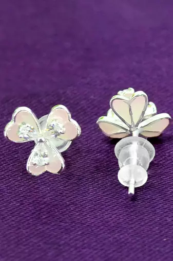 creative flower design brass silver plated set of 3 combo stud earring for women and girls