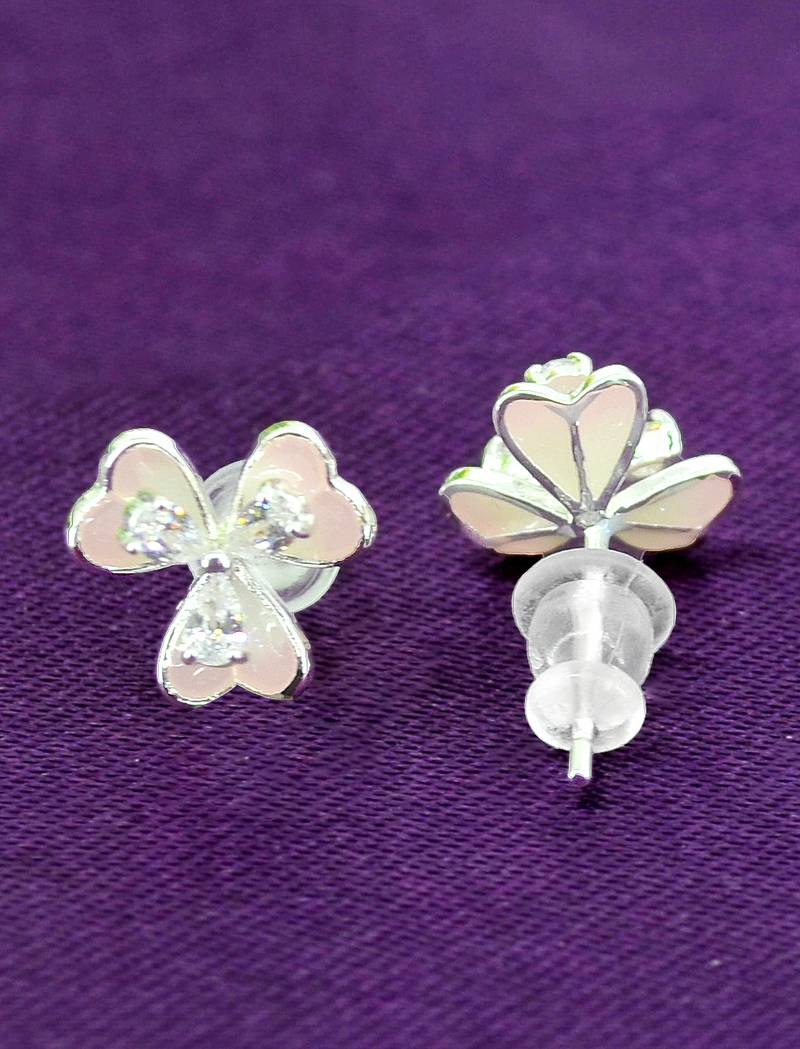 creative flower design brass silver plated set of 3 combo stud earring for women and girls