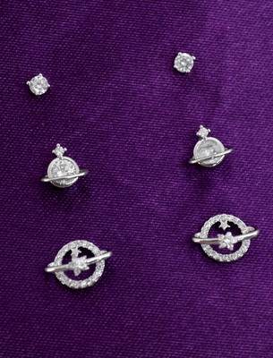 astonish universal design cz brass silver plated set of 3 combo stud earring for women and girls 1