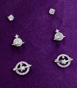 astonish universal design cz brass silver plated set of 3 combo stud earring for women and girls