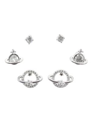 astonish universal design cz brass silver plated set of 3 combo stud earring for women and girls 2