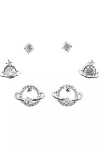 astonish universal design cz brass silver plated set of 3 combo stud earring for women and girls