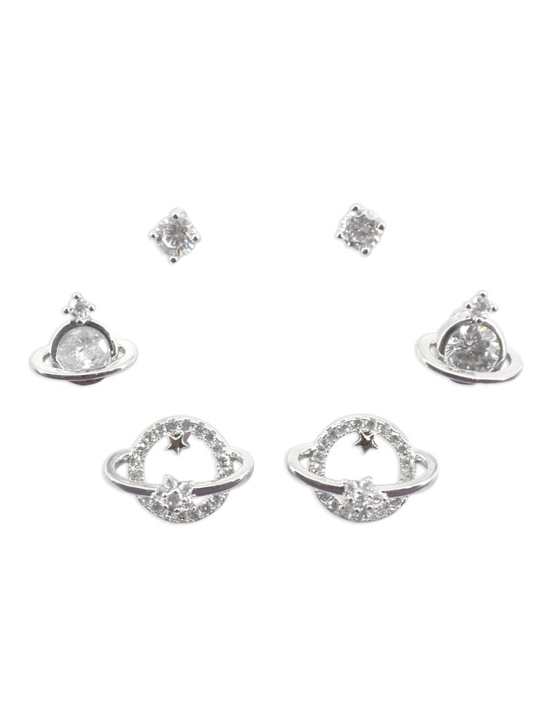 astonish universal design cz brass silver plated set of 3 combo stud earring for women and girls