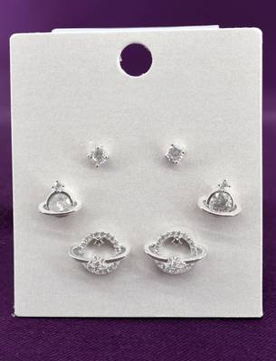 astonish universal design cz brass silver plated set of 3 combo stud earring for women and girls 3