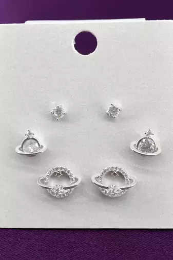 astonish universal design cz brass silver plated set of 3 combo stud earring for women and girls