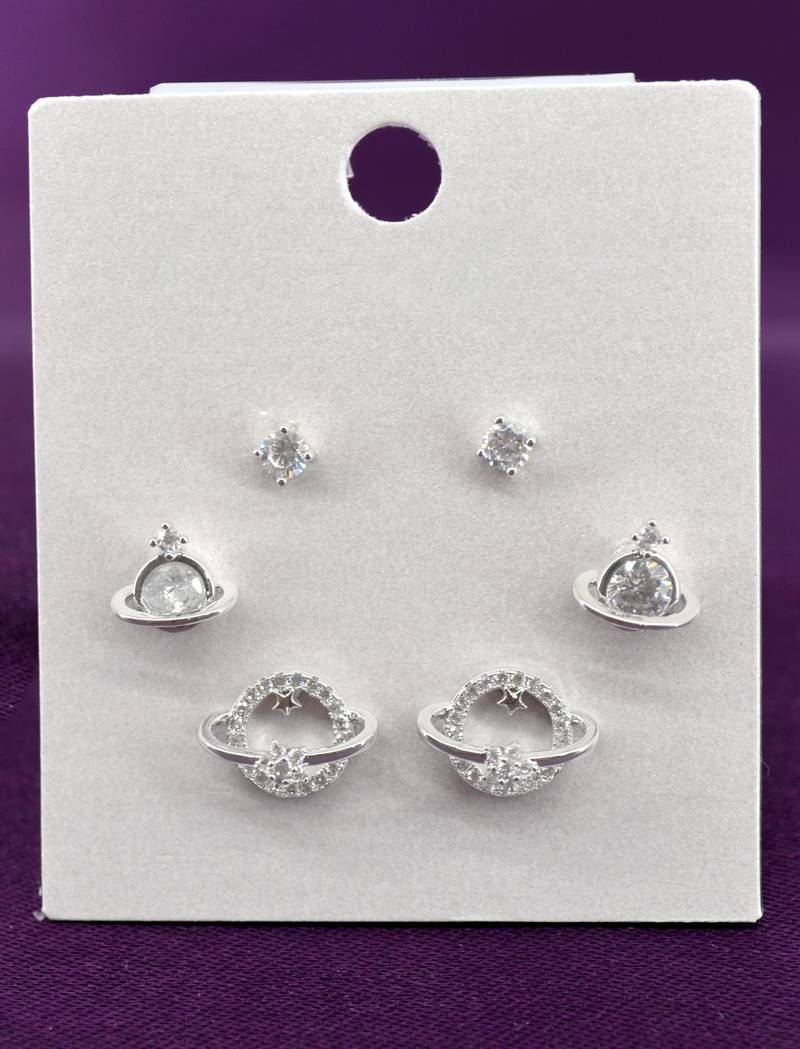 astonish universal design cz brass silver plated set of 3 combo stud earring for women and girls
