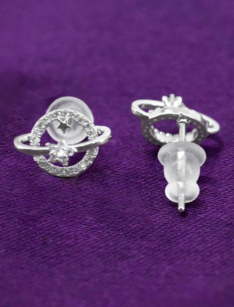 astonish universal design cz brass silver plated set of 3 combo stud earring for women and girls