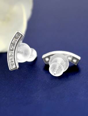 fancy smiling face shape cz brass silver plated set of 3 combo stud earring for women and girls 4
