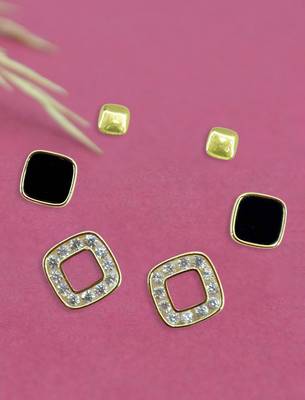 exotic square shape brass gold plated set of 3 combo stud earring for women and girls 1