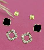exotic square shape brass gold plated set of 3 combo stud earring for women and girls