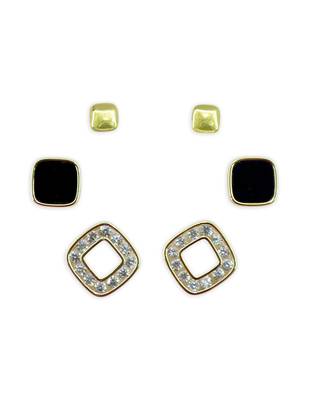 exotic square shape brass gold plated set of 3 combo stud earring for women and girls 2