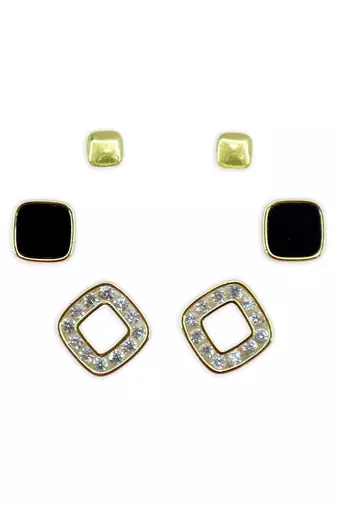exotic square shape brass gold plated set of 3 combo stud earring for women and girls
