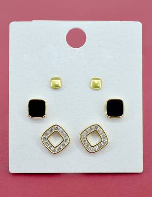 exotic square shape brass gold plated set of 3 combo stud earring for women and girls 3
