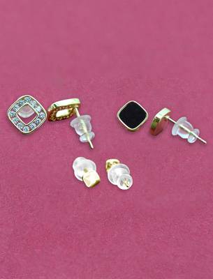 exotic square shape brass gold plated set of 3 combo stud earring for women and girls 4