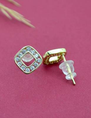 exotic square shape brass gold plated set of 3 combo stud earring for women and girls 5