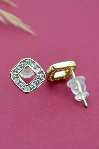 exotic square shape brass gold plated set of 3 combo stud earring for women and girls