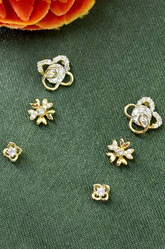 pretty flower design cz brass gold plated set of 3 combo stud earring for women and girls