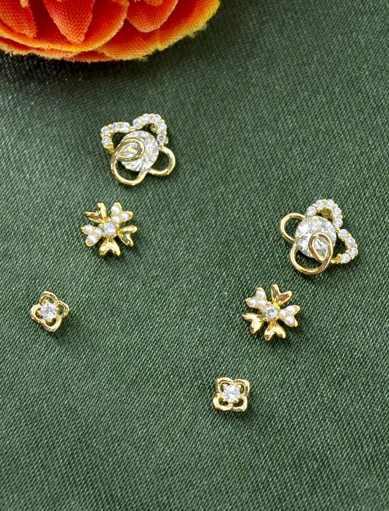 pretty flower design cz brass gold plated set of 3 combo stud earring for women and girls