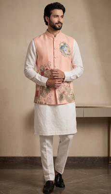 Men embroidered designer kurta trouser and waistcoat set 3
