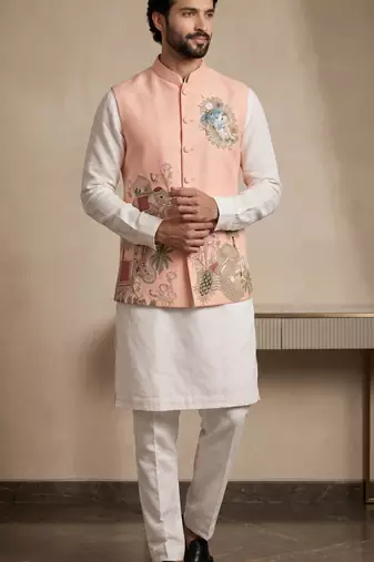 Men embroidered designer kurta trouser and waistcoat set