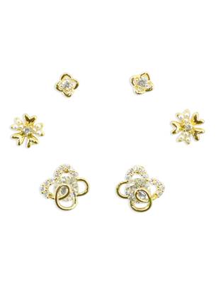pretty flower design cz brass gold plated set of 3 combo stud earring for women and girls 2