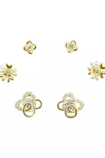 pretty flower design cz brass gold plated set of 3 combo stud earring for women and girls