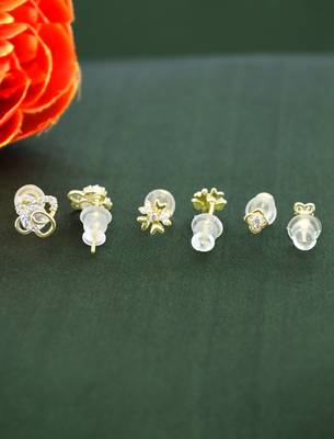 pretty flower design cz brass gold plated set of 3 combo stud earring for women and girls 4