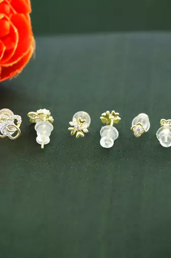 pretty flower design cz brass gold plated set of 3 combo stud earring for women and girls