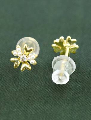 pretty flower design cz brass gold plated set of 3 combo stud earring for women and girls 5