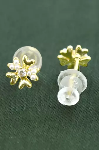 pretty flower design cz brass gold plated set of 3 combo stud earring for women and girls