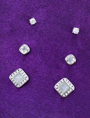 smooth square shape brass silver plated set of 3 combo stud earring for women and girls 1