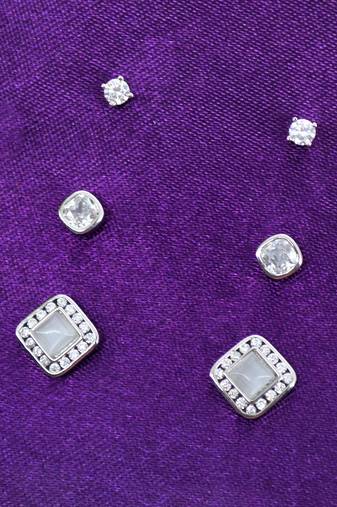 smooth square shape brass silver plated set of 3 combo stud earring for women and girls