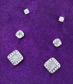 smooth square shape brass silver plated set of 3 combo stud earring for women and girls
