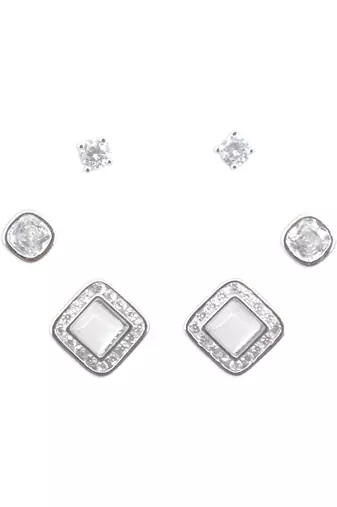 smooth square shape brass silver plated set of 3 combo stud earring for women and girls
