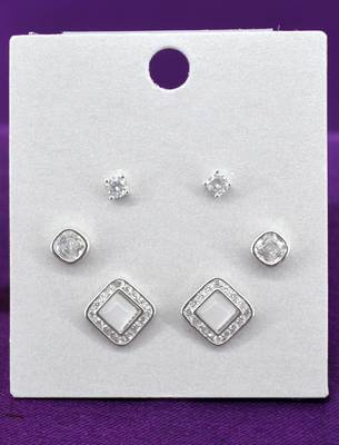 smooth square shape brass silver plated set of 3 combo stud earring for women and girls 3