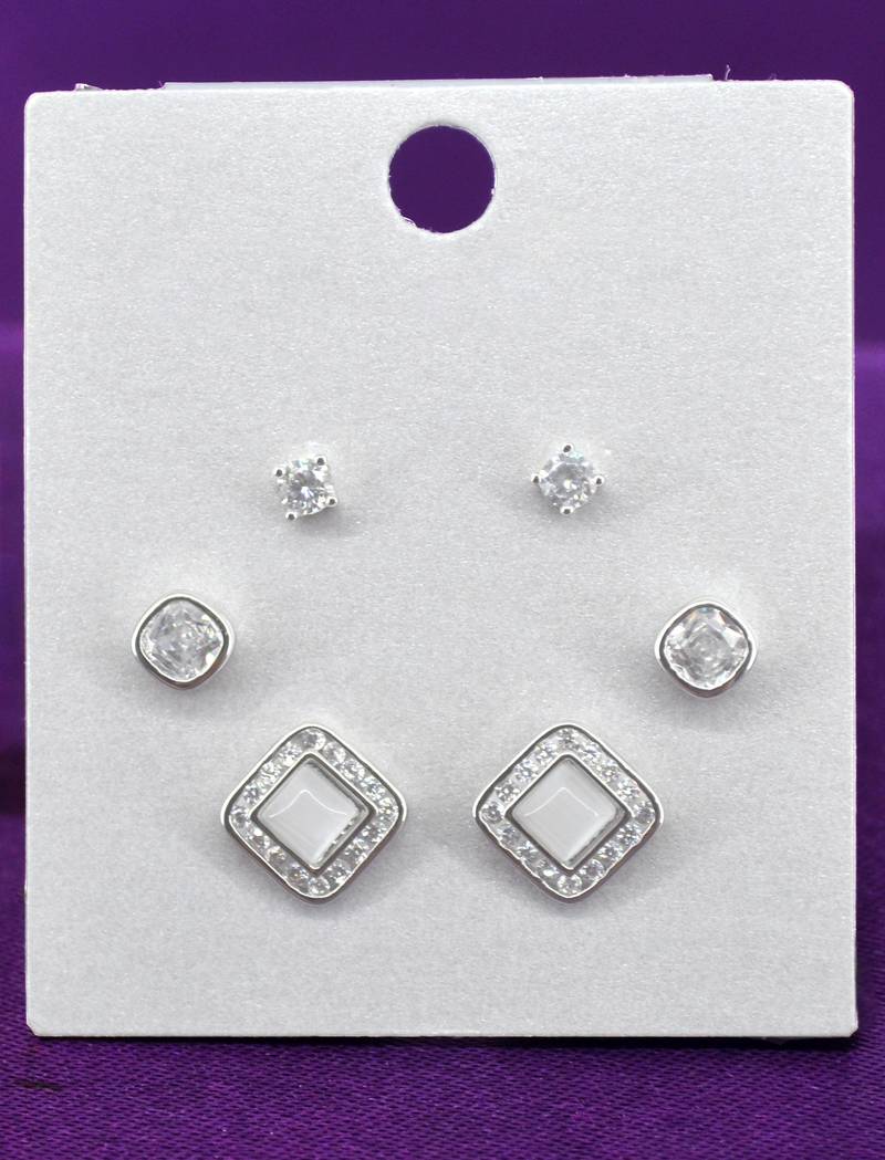 smooth square shape brass silver plated set of 3 combo stud earring for women and girls